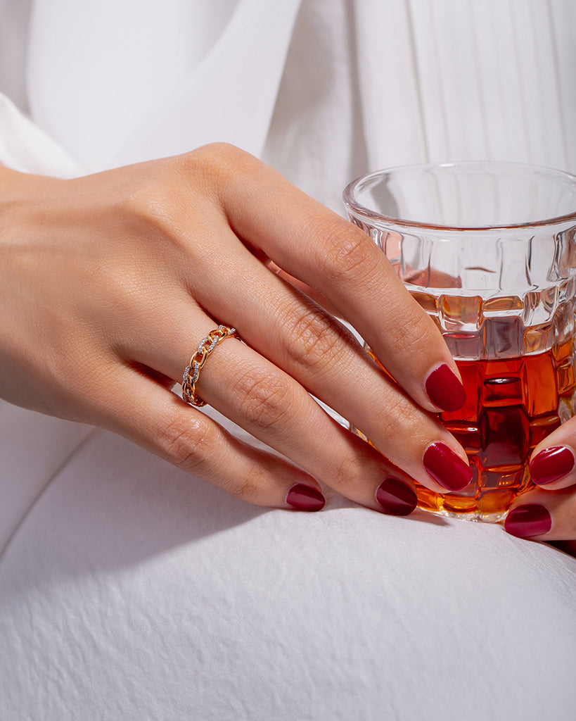 Rosy Gold Cuban Glitter Ring