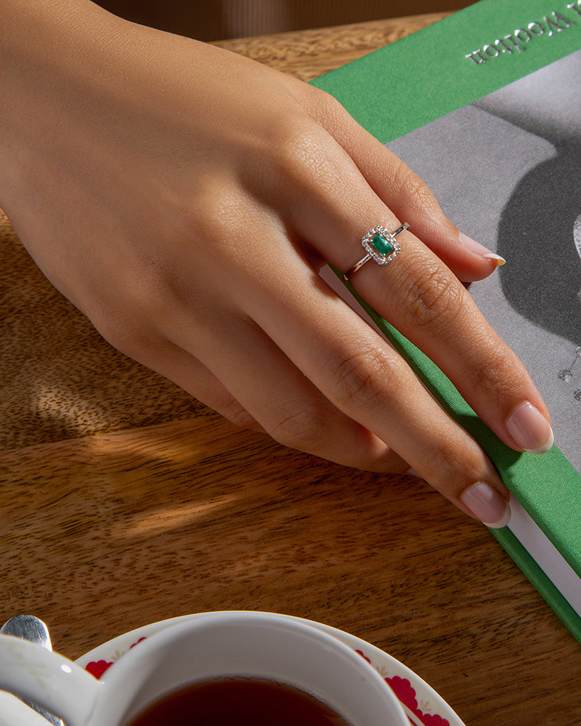 Emerald Square Sparkler Ring